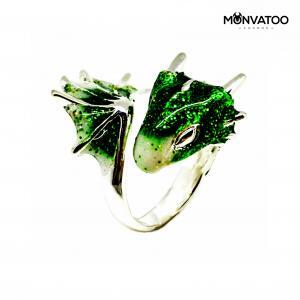 Silver Emerald Dragon Ring