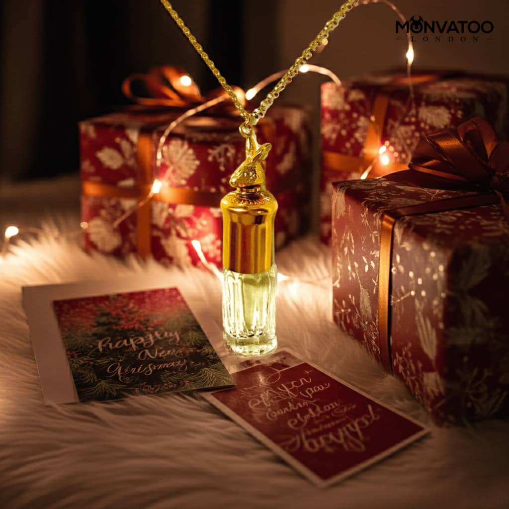 The Lunar Petal luxury floral extrait de parfum necklace by MONVATOO London — citronellol geranium rose jasmine