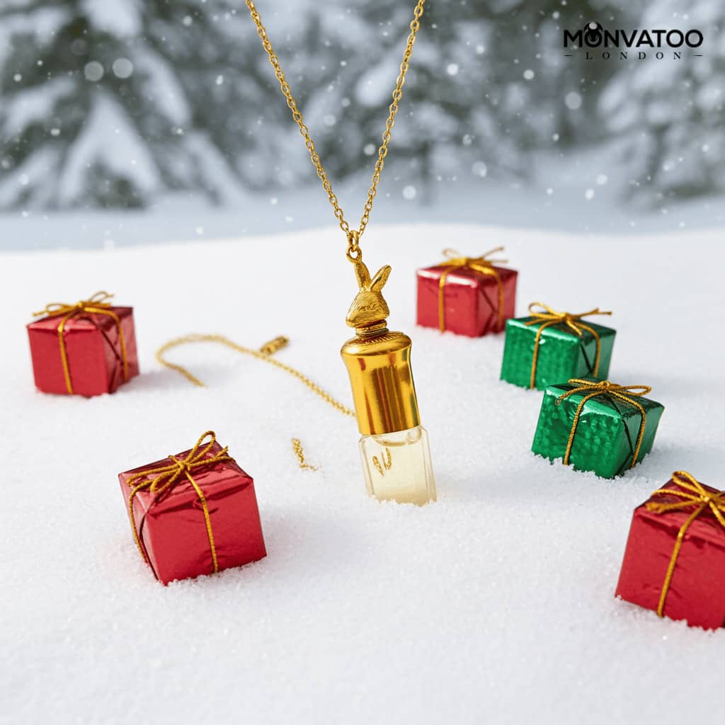 Duchess Isabel moonlight perfume pendant on soft frosted snow