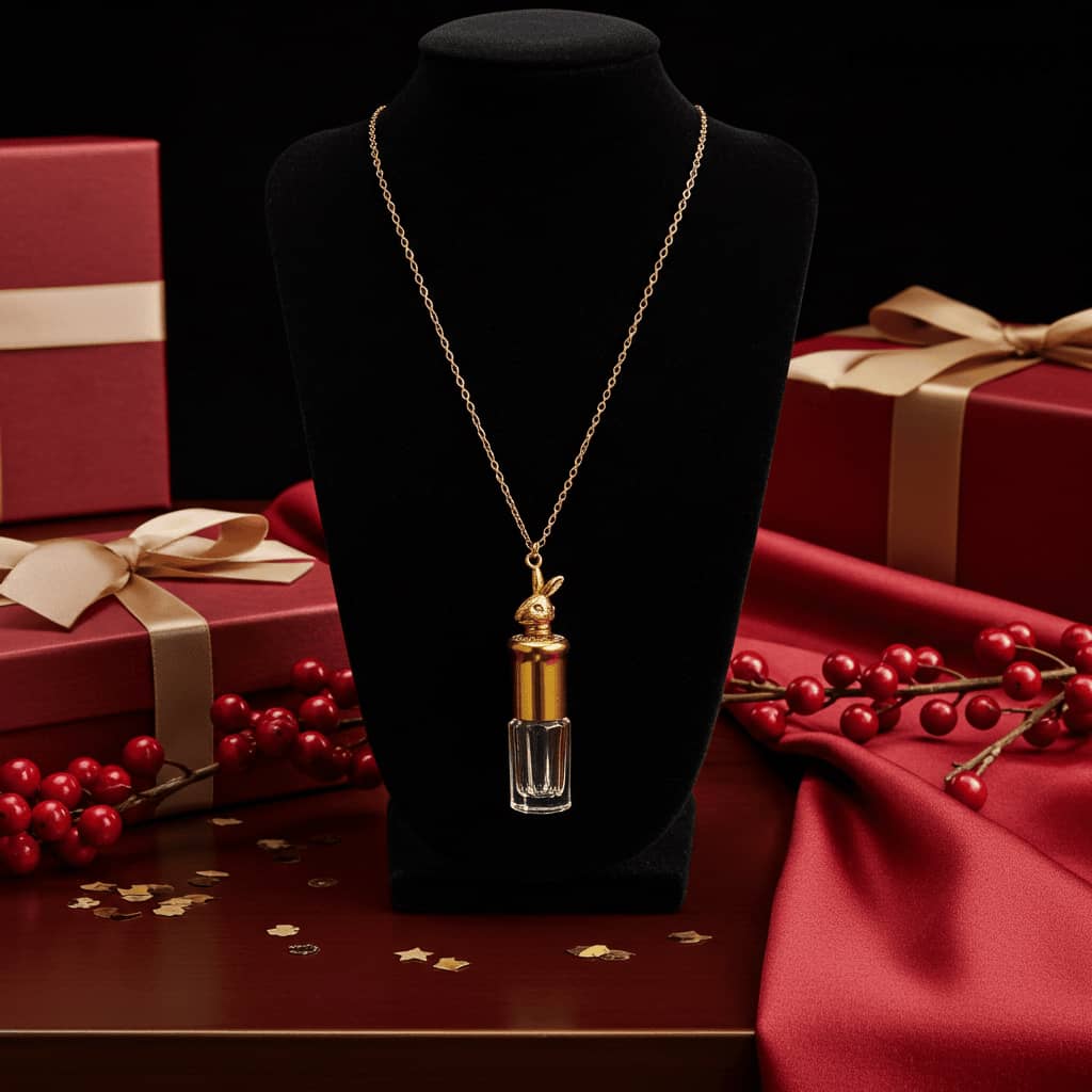 Luxury unisex fragrance necklace with refillable glass bottle