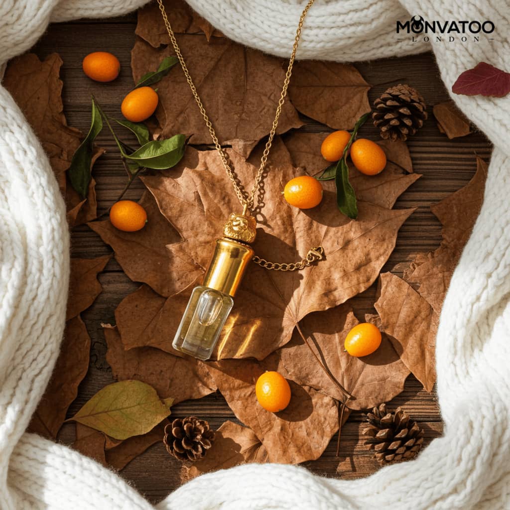 Elegant fantasy perfume jewelry photographed in winter light