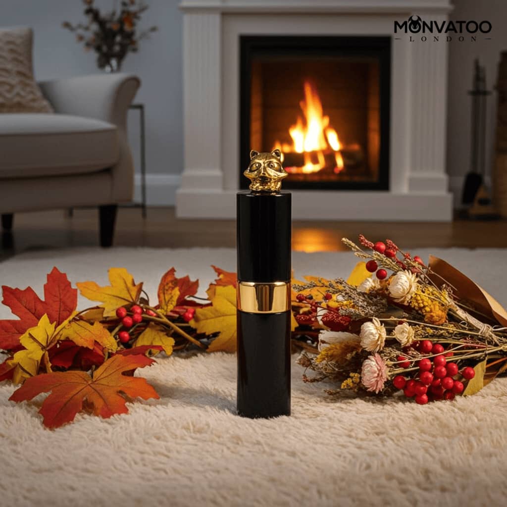 Elegant unisex perfume bottle glowing under warm ambient light