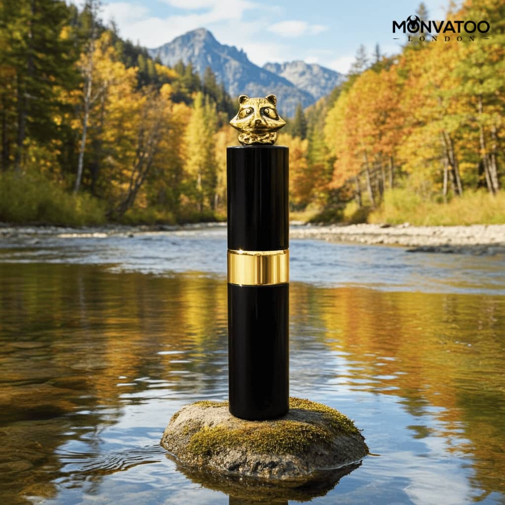 Amber-lit perfume bottle design for luxury travel scent