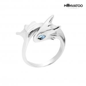 Baby Aquamarine Silver Dragon Ring