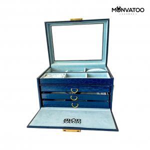 Navy Croc Print Leatherette Jewellery Box