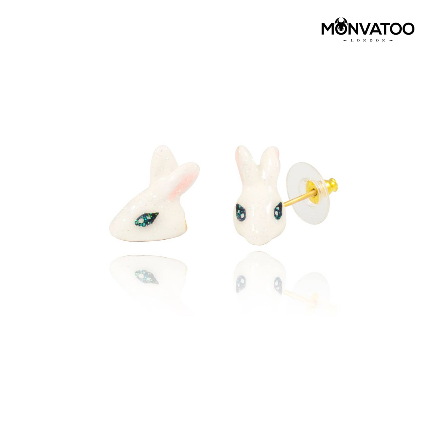 SweetHeart Bunny Earrings by MONVATOO London - front and side views